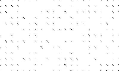 Seamless background pattern of evenly spaced black down arrows of different sizes and opacity. Vector illustration on white background