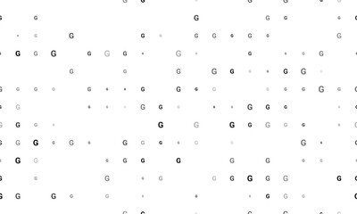 Seamless background pattern of evenly spaced black capital letter G symbols of different sizes and opacity. Vector illustration on white background