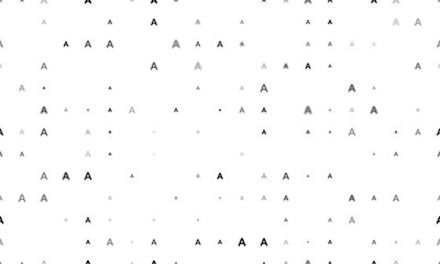 Seamless background pattern of evenly spaced black capital letter A symbols of different sizes and opacity. Illustration on transparent background