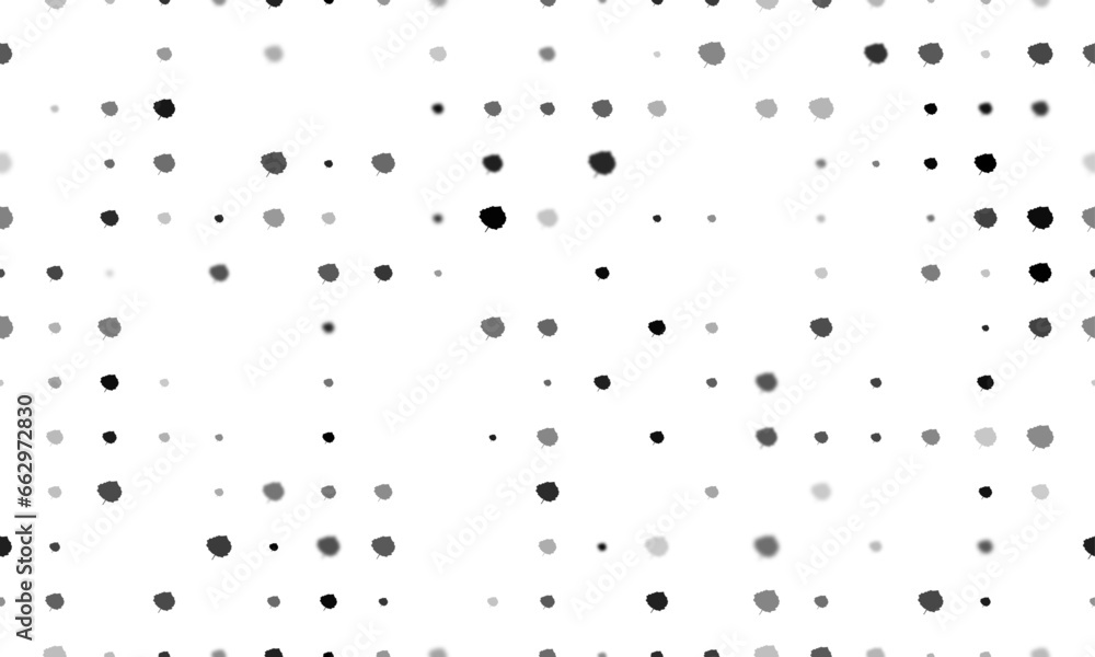 Poster seamless background pattern of evenly spaced black aspen leafs of different sizes and opacity. vecto