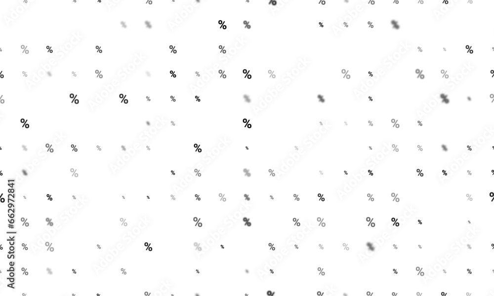 Poster seamless background pattern of evenly spaced black percent symbols of different sizes and opacity. v