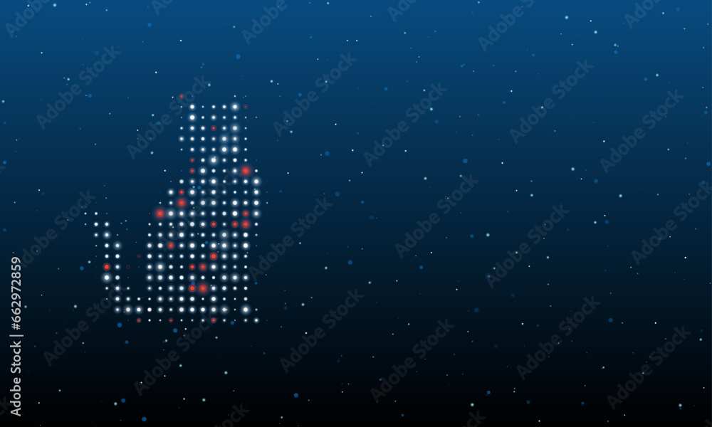 Poster on the left is the cat symbol filled with white dots. background pattern from dots and circles of di