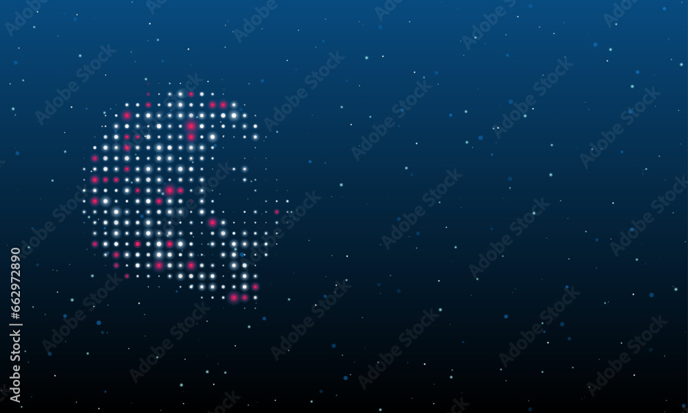 Aufkleber on the left is the lion head symbol filled with white dots. background pattern from dots and circles