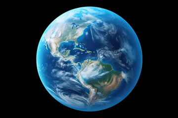 Naklejka na ściany i meble Earth Clipart: Blue Planet from Space with Distinct Continents and Oceans, Swirling White Clouds, generative AI