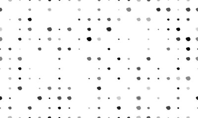 Seamless background pattern of evenly spaced black aspen leafs of different sizes and opacity. Vector illustration on white background