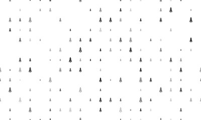 Seamless background pattern of evenly spaced black rockets of different sizes and opacity. Illustration on transparent background
