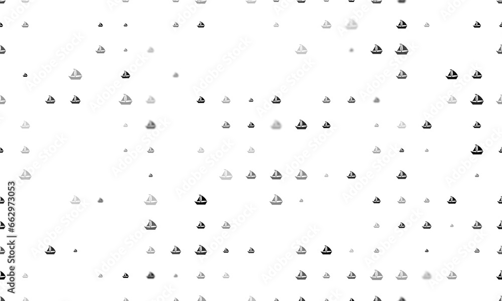 Aufkleber seamless background pattern of evenly spaced black sailing boat symbols of different sizes and opaci