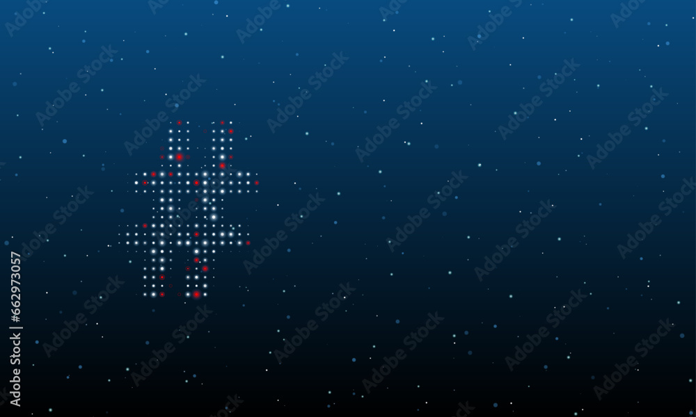 Poster on the left is the hash symbol filled with white dots. background pattern from dots and circles of d