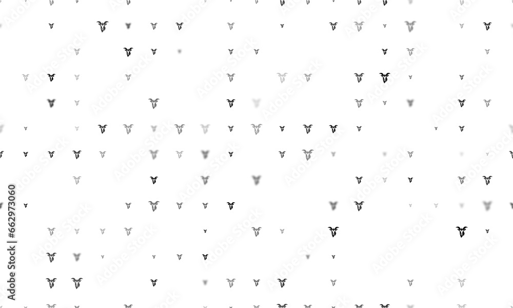Aufkleber seamless background pattern of evenly spaced black goat head symbols of different sizes and opacity.