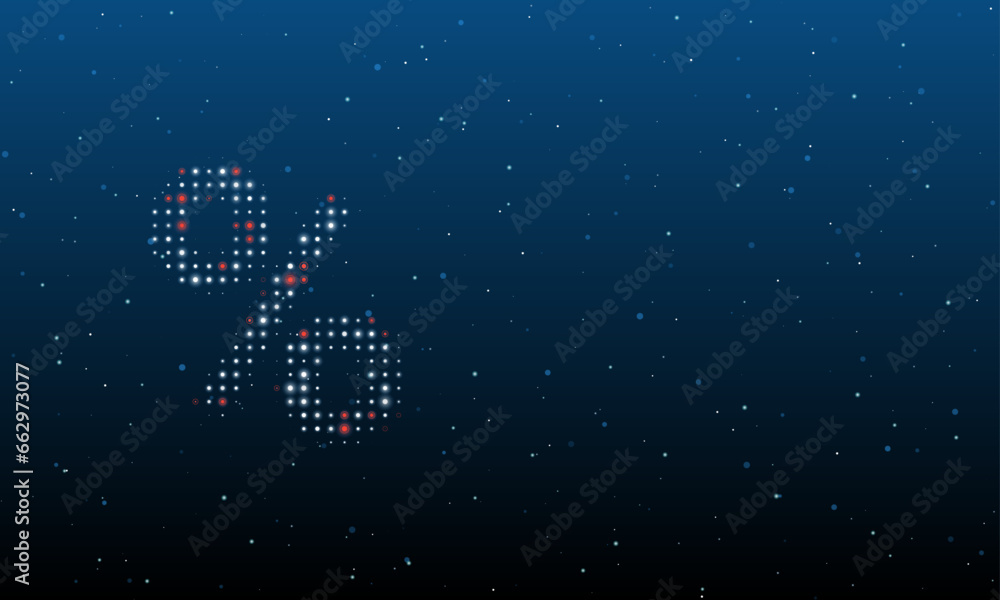 Poster on the left is the percent symbol filled with white dots. background pattern from dots and circles o