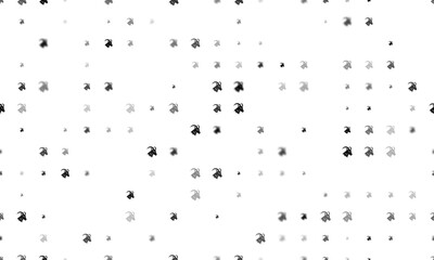 Seamless background pattern of evenly spaced black goat's head symbols of different sizes and opacity. Vector illustration on white background