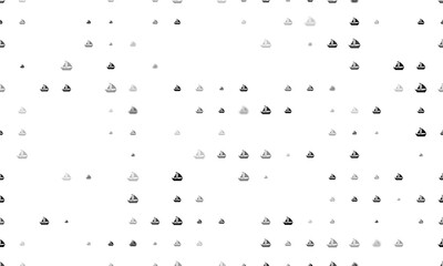 Seamless background pattern of evenly spaced black sailing boat symbols of different sizes and opacity. Illustration on transparent background