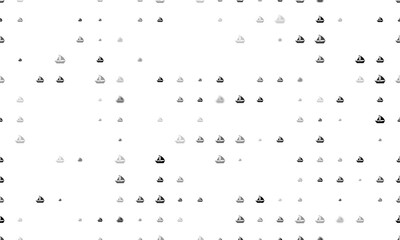 Seamless background pattern of evenly spaced black sailing boat symbols of different sizes and opacity. Vector illustration on white background