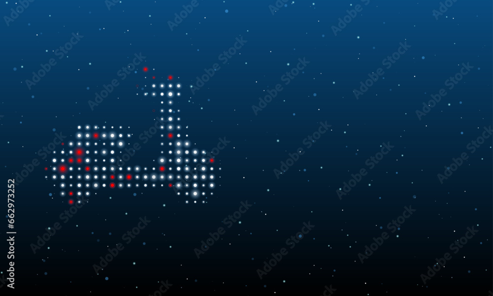 Poster on the left is the scooter symbol filled with white dots. background pattern from dots and circles o