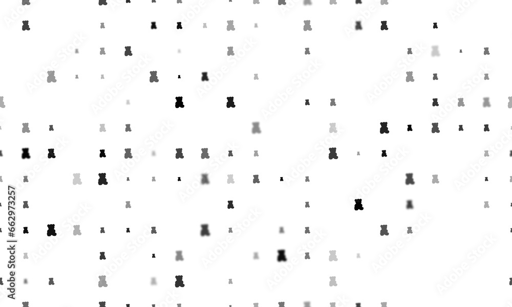 Poster seamless background pattern of evenly spaced black teddy bear symbols of different sizes and opacity