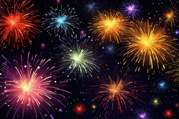Fototapeta premium Fireworks Clipart: Dazzling Multi-Colored Sparks Exploding in Night Sky, Symbolizing Celebration and Joy, generative AI