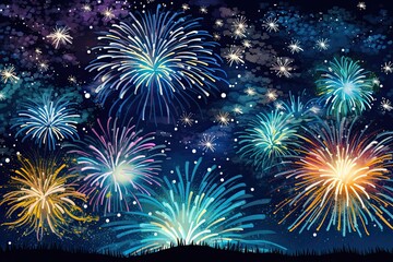Fototapeta premium Fireworks Clip Art: Spectacular Burst Illuminating Night Sky - Celebratory Image, generative AI
