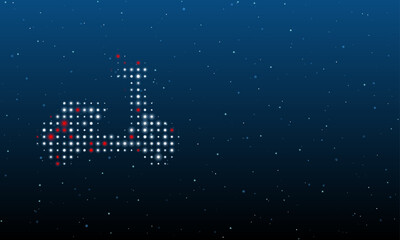 On the left is the scooter symbol filled with white dots. Background pattern from dots and circles of different shades. Vector illustration on blue background with stars