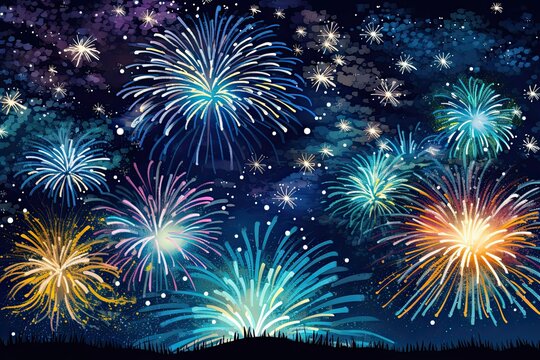 Fireworks Clip Art: Spectacular Burst Illuminating Night Sky - Celebratory Image, generative AI