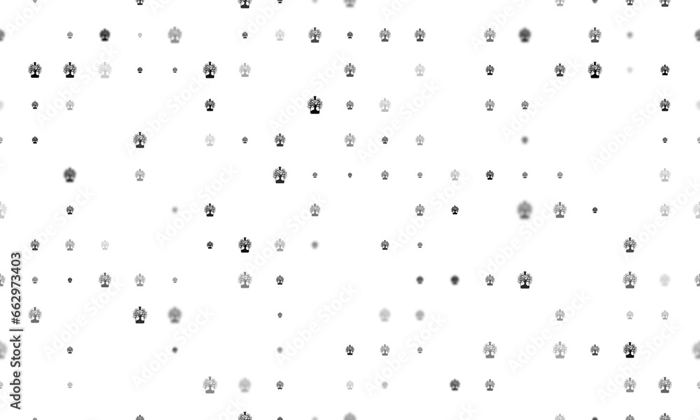 Poster seamless background pattern of evenly spaced black mystical tree in bottle symbols of different size