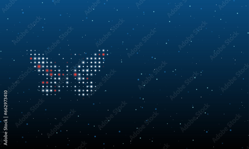 Poster on the left is the butterfly symbol filled with white dots. background pattern from dots and circles