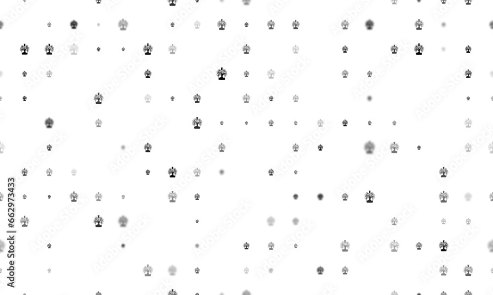 Poster Seamless background pattern of evenly spaced black mystical tree in bottle symbols of different sizes and opacity. Vector illustration on white background
