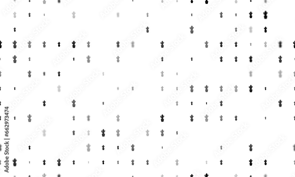 Poster seamless background pattern of evenly spaced black cactus symbols of different sizes and opacity. il
