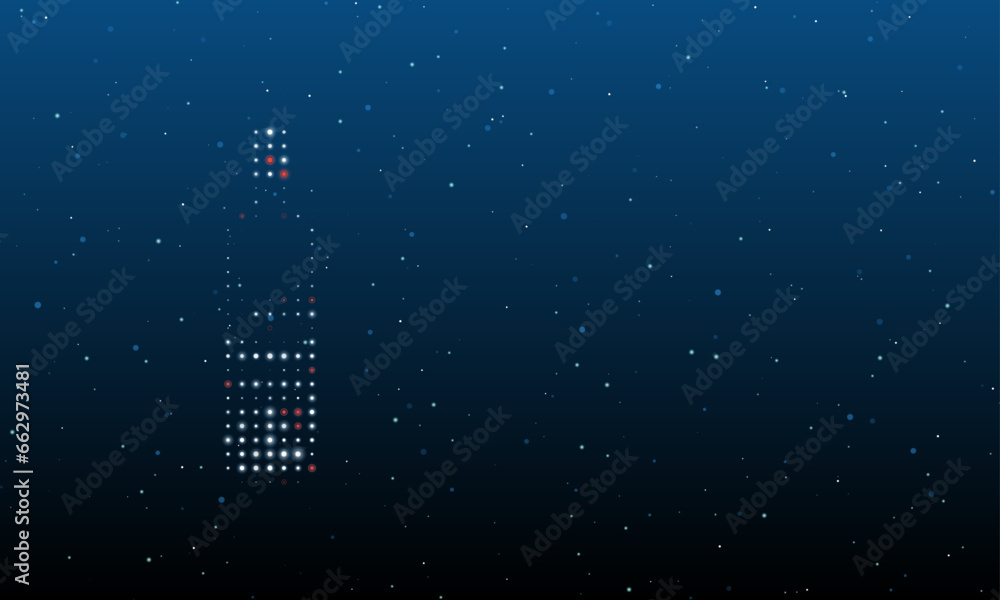 Poster on the left is the the world in a bottle symbol filled with white dots. background pattern from dots