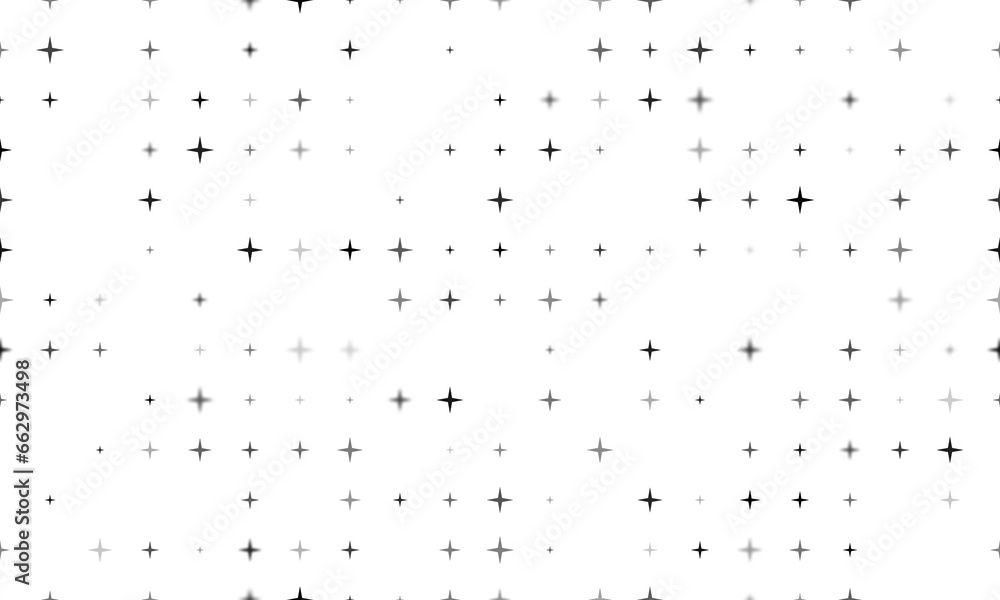 Poster seamless background pattern of evenly spaced black star symbols of different sizes and opacity. illu