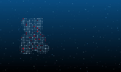 On the left is the teddy bear symbol filled with white dots. Background pattern from dots and circles of different shades. Vector illustration on blue background with stars