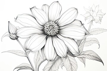 Flower Black and White Line Art: Delicate Botanical Design for Botanical Art Exhibition Poster, generative AI