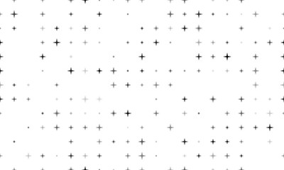 Seamless background pattern of evenly spaced black star symbols of different sizes and opacity. Illustration on transparent background