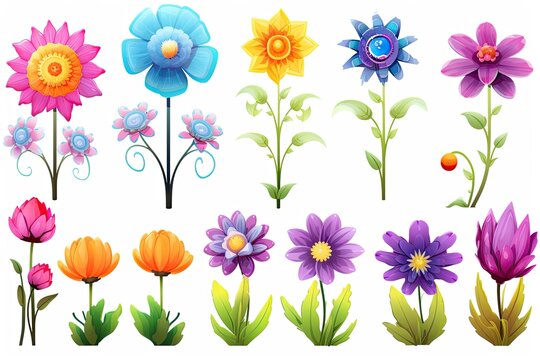 Spring Festival Flower Clip Art: Animated Field of Unique Expression Flowers, generative AI