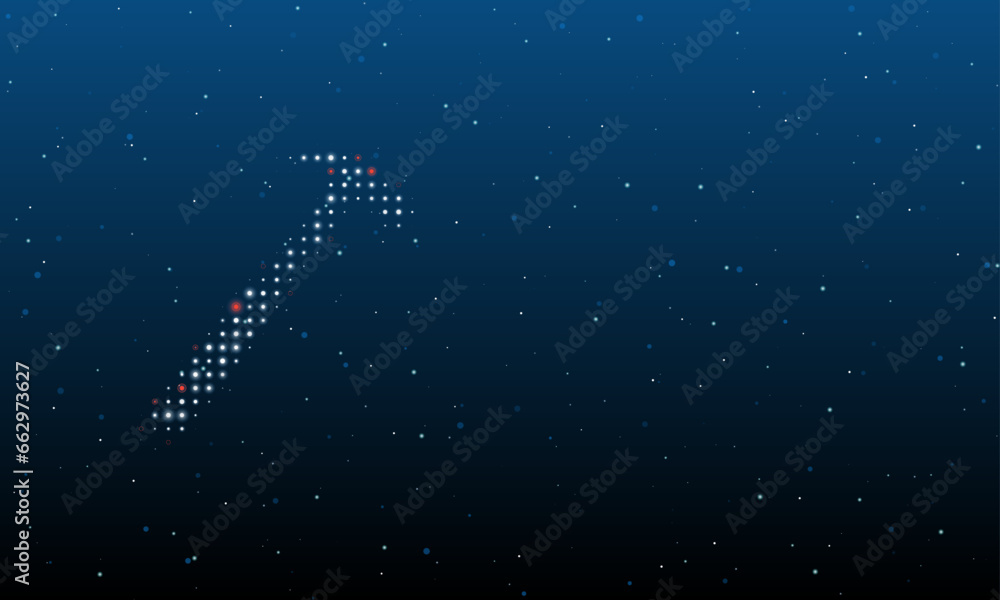 Poster on the left is the hammer symbol filled with white dots. background pattern from dots and circles of