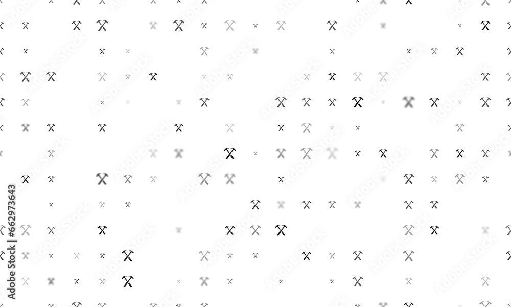 Poster seamless background pattern of evenly spaced black crossed hammers symbols of different sizes and op
