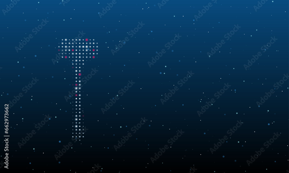 Poster on the left is the mallet symbol filled with white dots. background pattern from dots and circles of