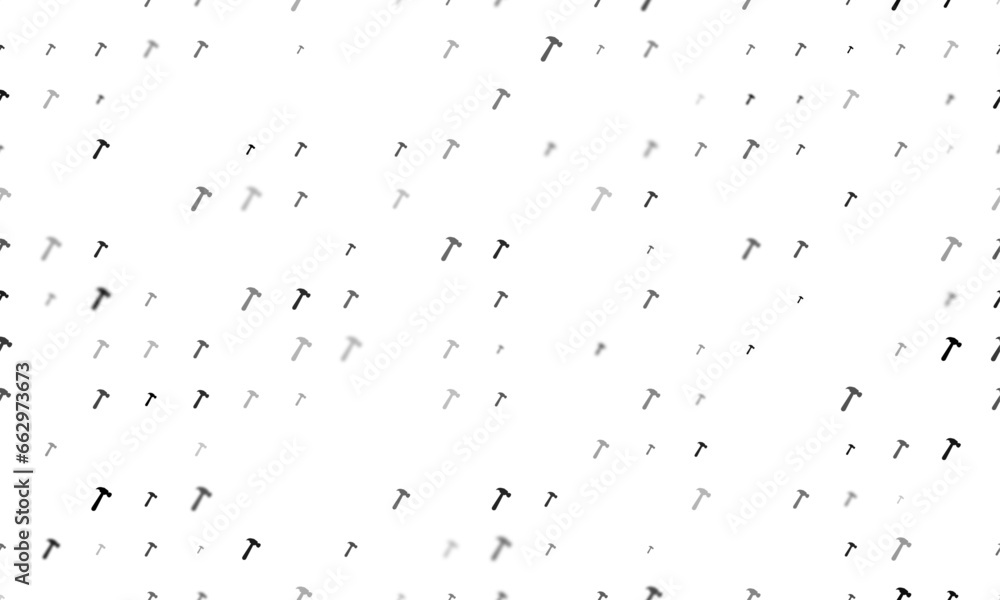Poster seamless background pattern of evenly spaced black hammer symbols of different sizes and opacity. ve