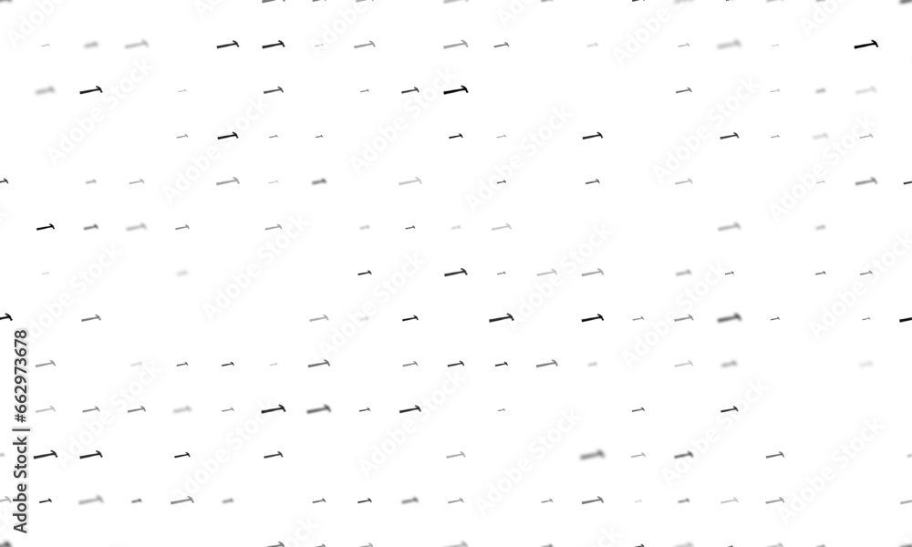 Poster seamless background pattern of evenly spaced black hammer symbols of different sizes and opacity. ve