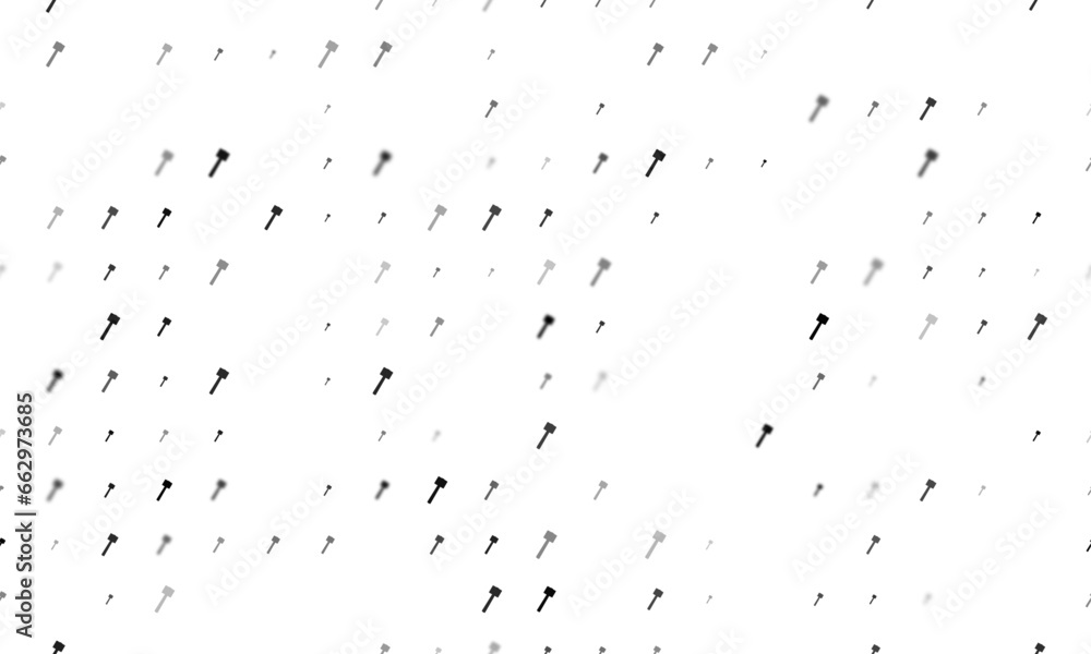 Poster seamless background pattern of evenly spaced black mallet symbols of different sizes and opacity. ve