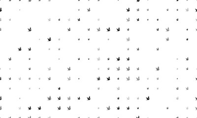 Seamless background pattern of evenly spaced black bird symbols of different sizes and opacity. Vector illustration on white background