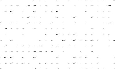 Seamless background pattern of evenly spaced black hammer symbols of different sizes and opacity. Vector illustration on white background