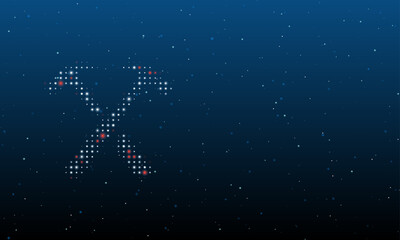 On the left is the crossed hammers symbol filled with white dots. Background pattern from dots and circles of different shades. Vector illustration on blue background with stars