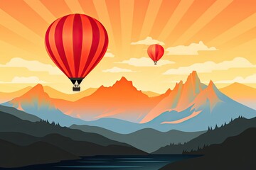 Fototapeta premium Transformed Hot Air Balloon: Simple and Adventurous Icon for Travel Poster, generative AI