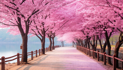 The Pink Trees of Nami Island in South Korea - obrazy, fototapety, plakaty