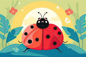 Children's Nature Book Cover: Cute and Minimalistic Ladybug Abstraction, generative AI