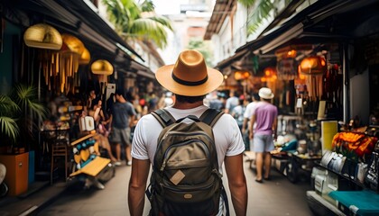 Unrecognizable traveler in Thailand street