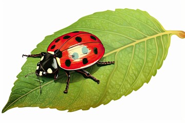 Fototapeta premium Ladybug Clipart: Small and Charming Red and Black Spotted Insect Perched on a Leaf, generative AI