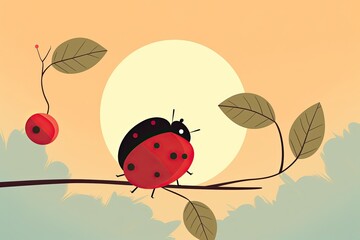 Nature-Themed Children's Book: Charming Minimal Ladybug Graphic - Stylized and Perfect for Kids, generative AI