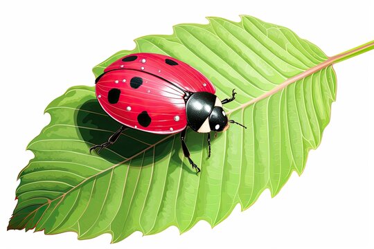 Ladybug Clipart: Adorable Red and Black Spotted Insect Perched on a Leaf, generative AI