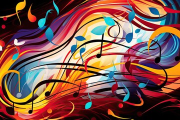 Music Clipart: Harmony and Rhythm of Music - Vibrant Depiction of Musical Notes and Symbols in a Flowing Pattern, generative AI